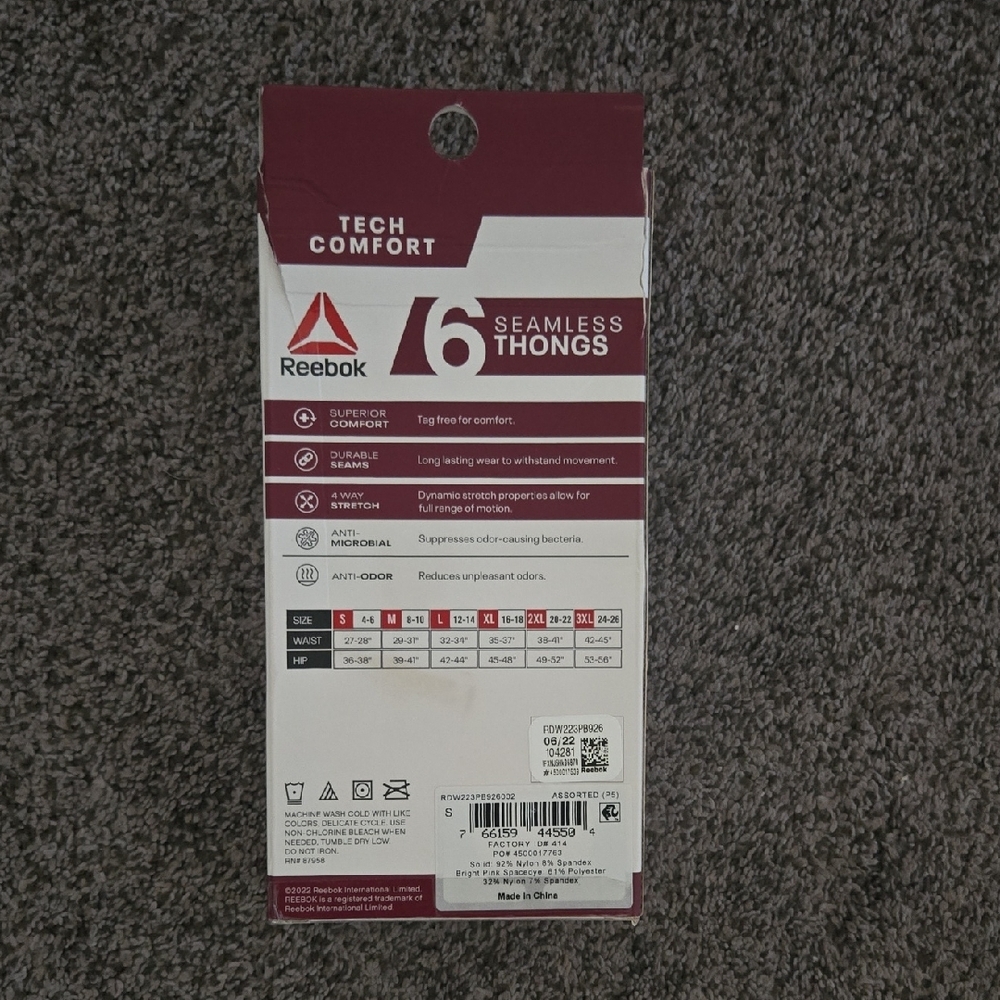 Reebok Seamless Thongs 6-Pack - Black, Red, Pink - Picture 2 of 2